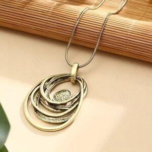 Elegant Necklace and Earrings Set Round Irregular Shape Antique Bronze Plated